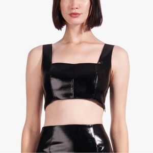 STAUD  (NWOT)
AMELIA CROPPED TOP
FAUX PATENTED LEATHER
SIZE (10) BLACK